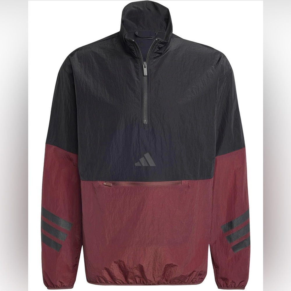 Adidas Pullover Half Zip Windbreaker Black Burgundy Mens Size XLT NWT